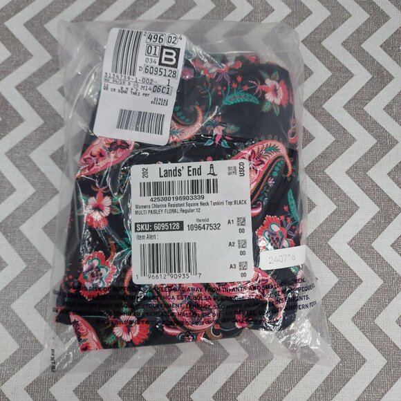 Lands End Tankini Swim Top Size 12 Square Neck Underwire Bra Swimsuit $78 - Picture 9 of 12